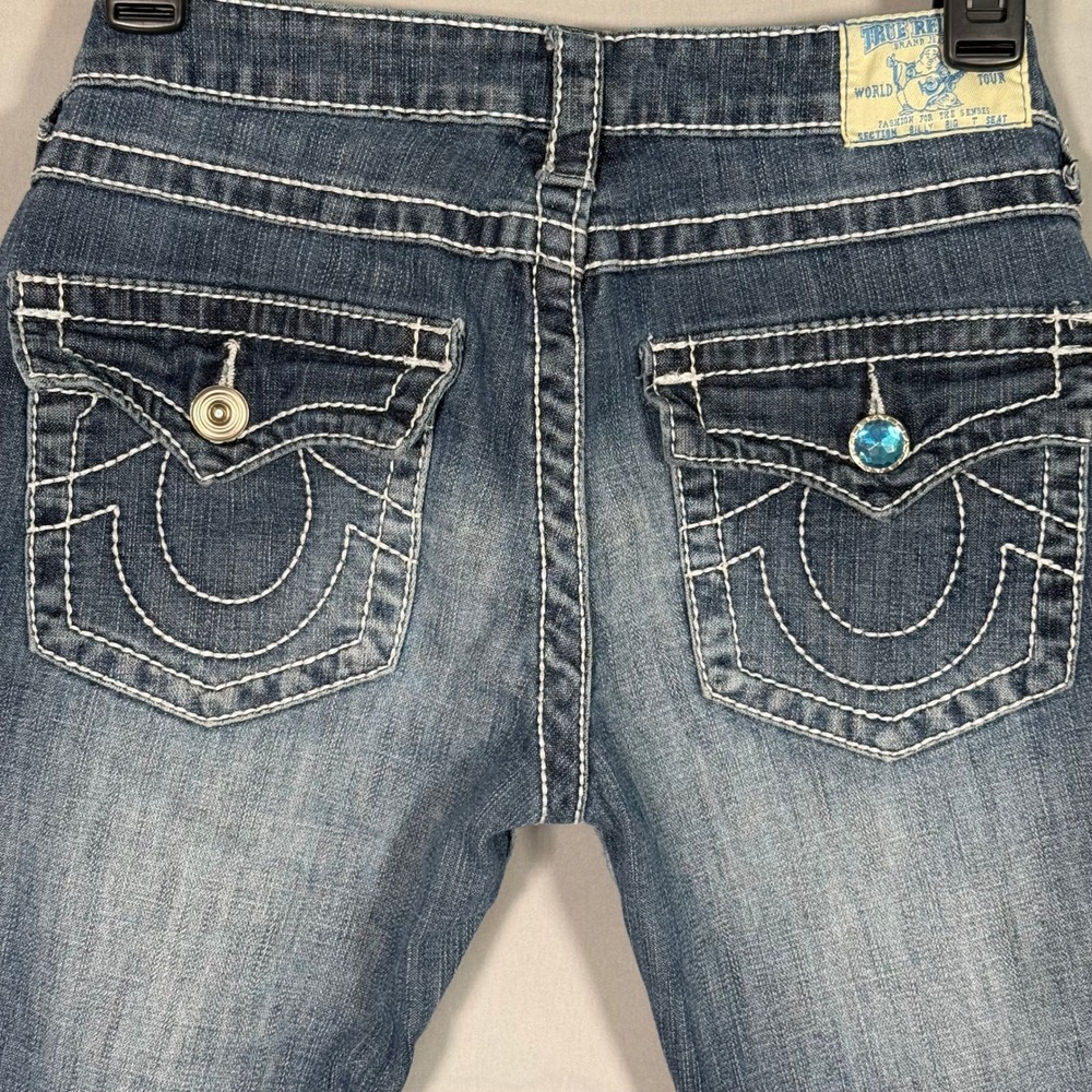 True‎ Religion Billy Big T Skinny Jeans Blue Contrast Stitch Crystal Button 26
